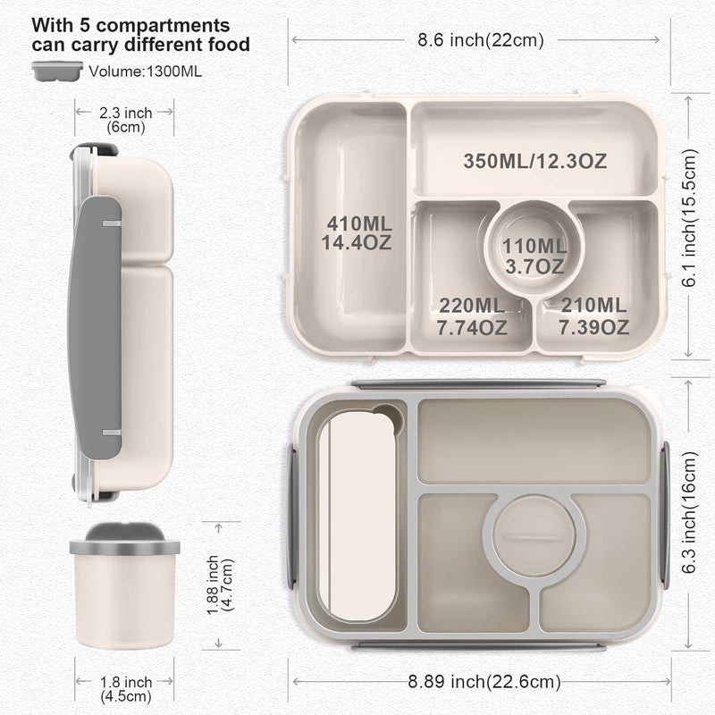Amathley Bento Box Adult Lunch Box Kids,Lunch Containers for Adults/Kids/Toddler,5 Compartments Bento Lunch Box with Sauce Vontainers,Microwave & Dishwasher & Freezer Safe,BPA-Free(White) - Image 4